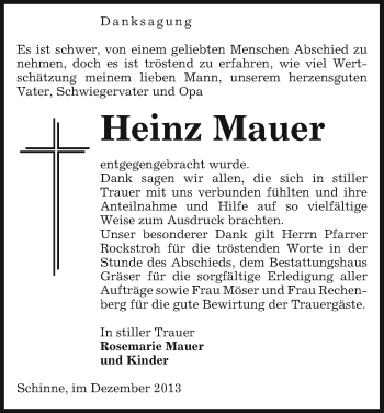 Traueranzeige von Heinz Mauer von Uelzen