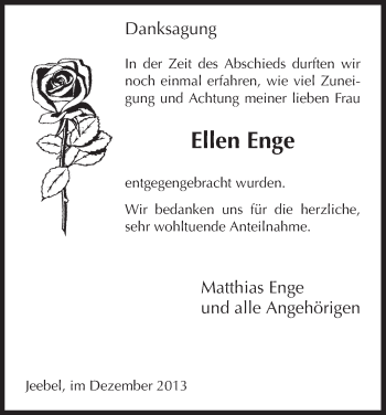 Traueranzeige von Ellen Enge von Uelzen