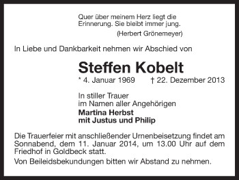 Traueranzeige von Steffen Kobelt von Uelzen