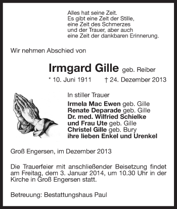 Traueranzeige von Irmgard Gille von Uelzen