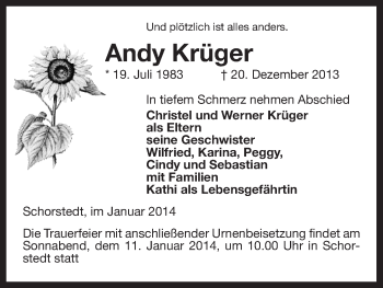 Traueranzeige von Andy Krüger von Uelzen