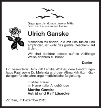 Traueranzeige von Ulrich Ganske von Uelzen