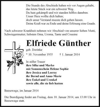 Traueranzeige von Elfriede Günther von Uelzen