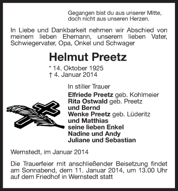 Traueranzeige von Helmut Preetz von Uelzen