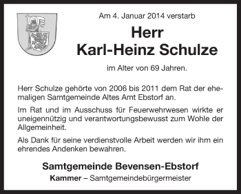 Traueranzeige von Karl-Heinz Schulze von Uelzen