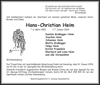 Traueranzeige von Hans-Christian Heim von Uelzen