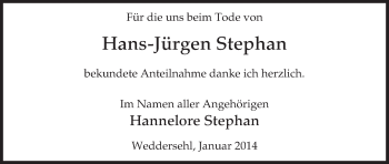 Traueranzeige von Hans-Jürgen Stephan von Uelzen