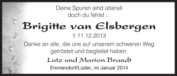 Traueranzeige von Brigitte van Elsbergen von Uelzen