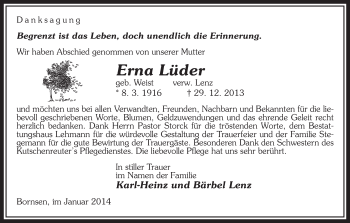 Traueranzeige von Erna Lüder von Uelzen