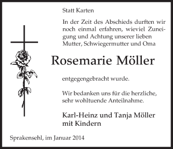 Traueranzeige von Rosemarie Möller von Uelzen