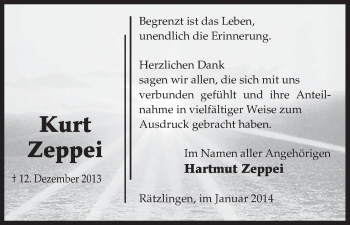 Traueranzeige von Kurt Zeppei von Uelzen