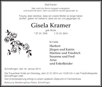 Traueranzeige von Gisela Kramer von Uelzen