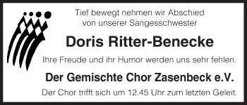 Traueranzeige von Doris Ritter-Benecke von Uelzen