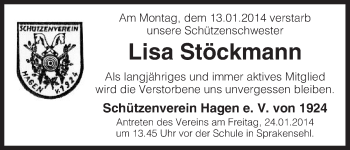 Traueranzeige von Lisa Stöckmann von Uelzen