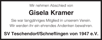 Traueranzeige von Gisela Kramer von Uelzen