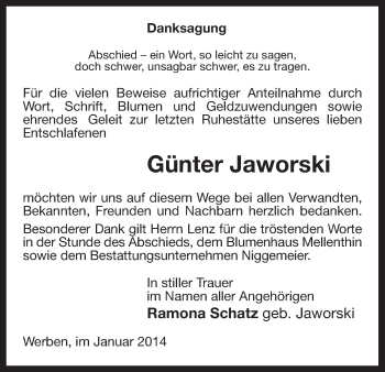 Traueranzeige von Günter Jaworski von Uelzen