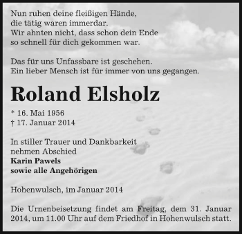 Traueranzeige von Roland Elsholz von Uelzen