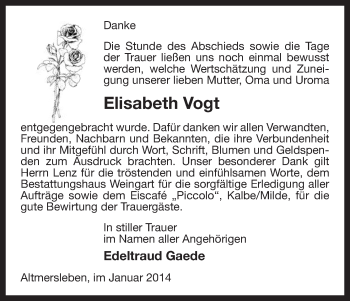 Traueranzeige von Elisabeth Vogt von Uelzen