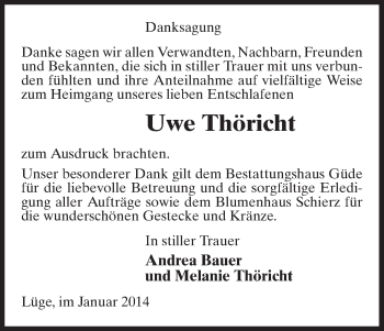 Traueranzeige von Uwe Thöricht von Uelzen