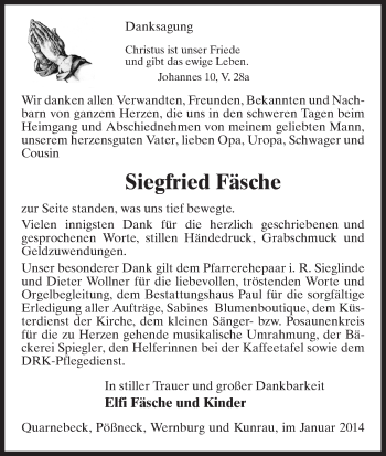 Traueranzeige von Siegfried Fäsche von Uelzen