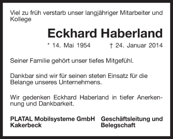 Traueranzeige von Eckhard Haberland von Uelzen