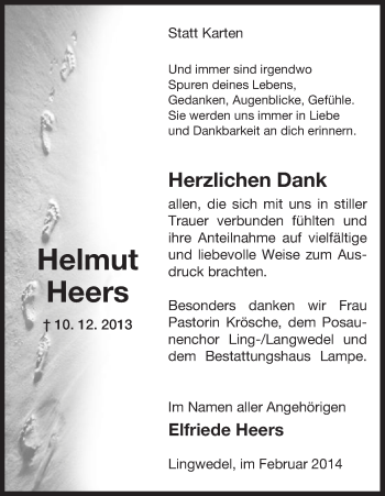 Traueranzeige von Helmut Heers von Uelzen