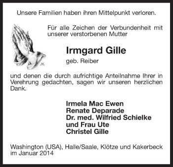 Traueranzeige von Irmgard Gille von Uelzen