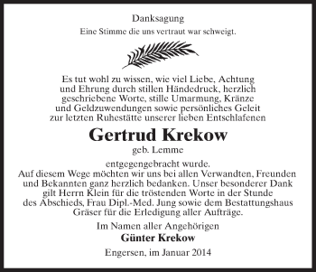 Traueranzeige von Gertrud Krekow von Uelzen