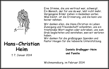 Traueranzeige von Hans-Christian Heim von Allgemeine Zeitung Uelzen