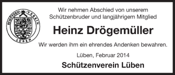 Traueranzeige von Heinz Drögemüller von Uelzen