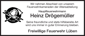 Traueranzeige von Heinz Drögemüller von Allgemeine Zeitung Uelzen