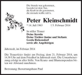 Traueranzeige von Peter Kleinschmidt von Uelzen