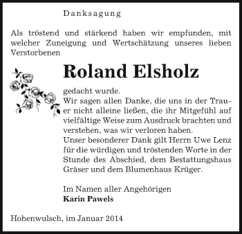 Traueranzeige von Roland Elsholz von Uelzen