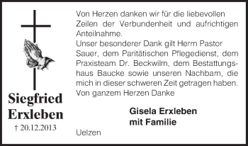 Traueranzeige von Siegfried Erxleben von Uelzen