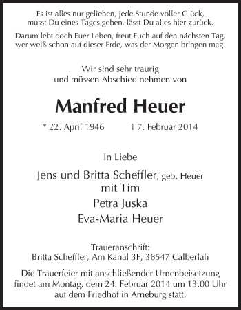 Traueranzeige von Manfred Heuer von Uelzen