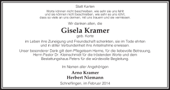 Traueranzeige von Gisela Kramer von Uelzen