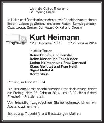 Traueranzeige von Kurt Heimann von Uelzen