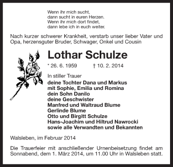 Traueranzeige von Lothar Schulze von Uelzen