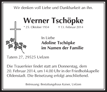 Traueranzeige von Werner Tschöpke von Uelzen