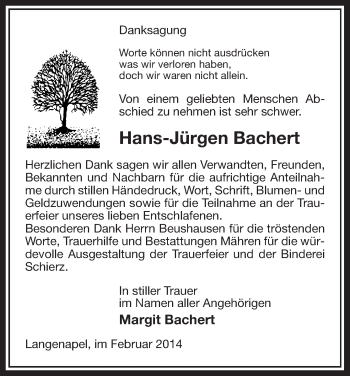 Traueranzeige von Hans-Jürgen Bachert von Uelzen