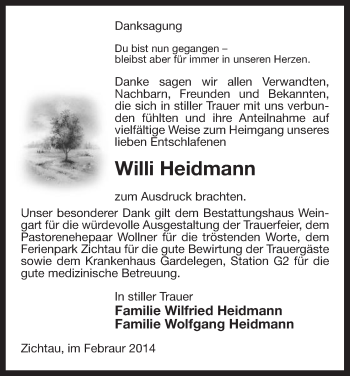 Traueranzeige von Willi Heidmann von Uelzen