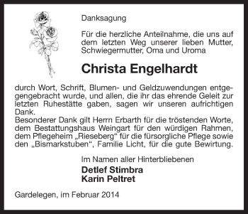 Traueranzeige von Christa Engelhardt von Uelzen