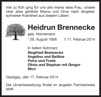 Traueranzeige von Heidrun Brennecke von Uelzen