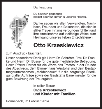 Traueranzeige von Otto Krzeskiewicz von Uelzen