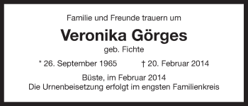 Traueranzeige von Veronika Görges von Uelzen