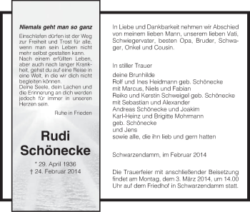 Traueranzeige von Rudi Schönecke von Uelzen