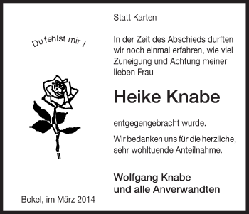 Traueranzeige von Heike Knabe von Uelzen