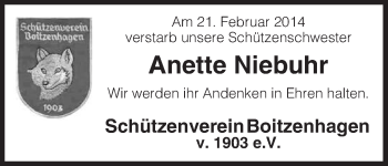 Traueranzeige von Anette Niebuhr von Uelzen