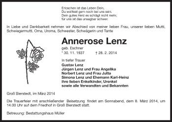 Traueranzeige von Annerose Lenz von Uelzen