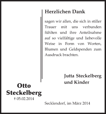 Traueranzeige von Otto Steckelberg von Uelzen